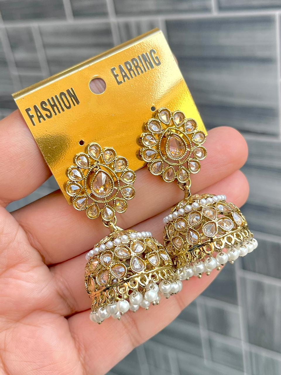 Beautiful Premium Quality  Reverse Ad Stone Work Jhumkie..